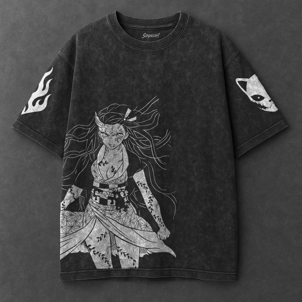 Demon Slayer Oversized Rugged Black Washed T-Shirt