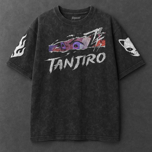 Demon Slayer Oversized Minimal Black Washed T-Shirt