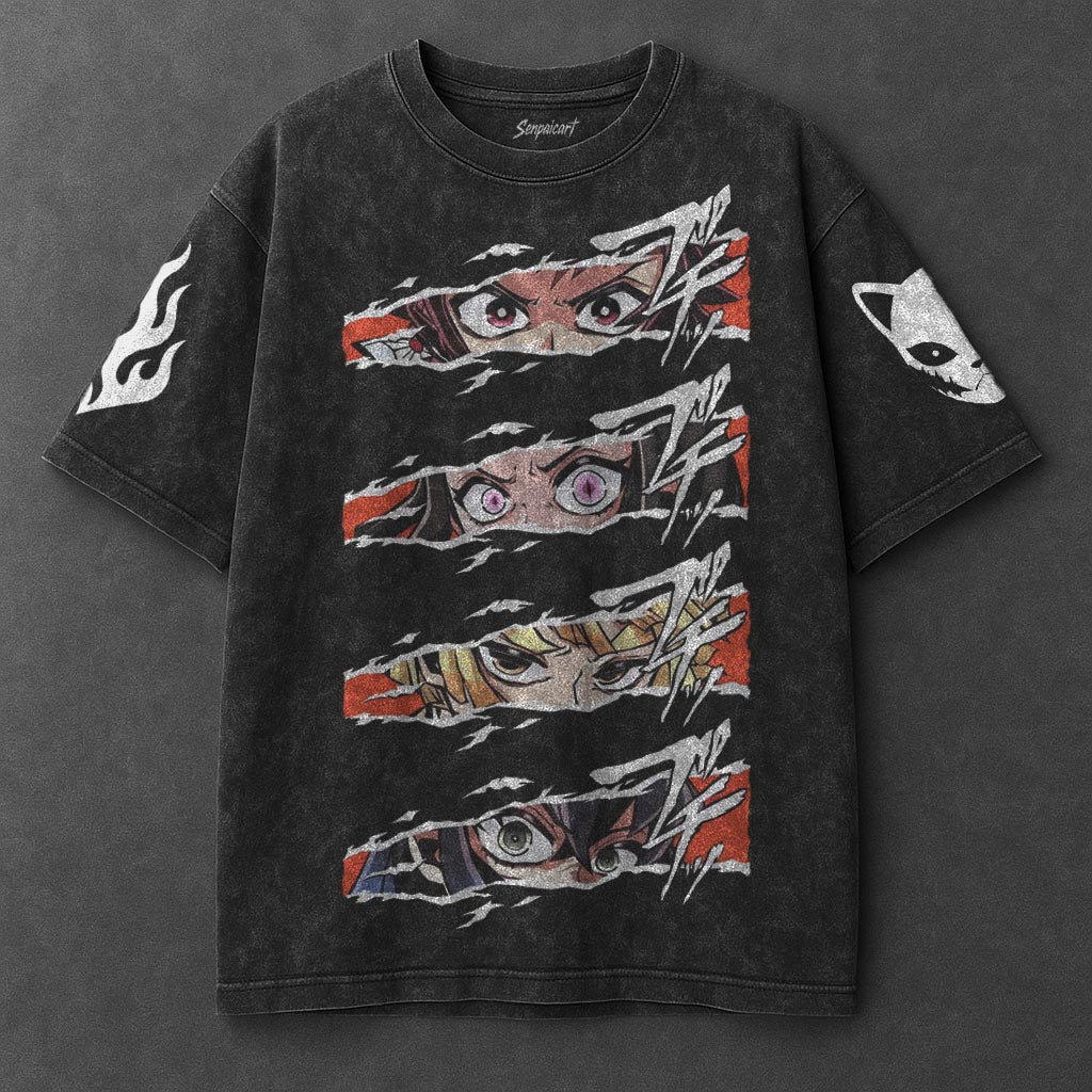 Demon Slayer Oversized Effortless Black Washed T-Shirt
