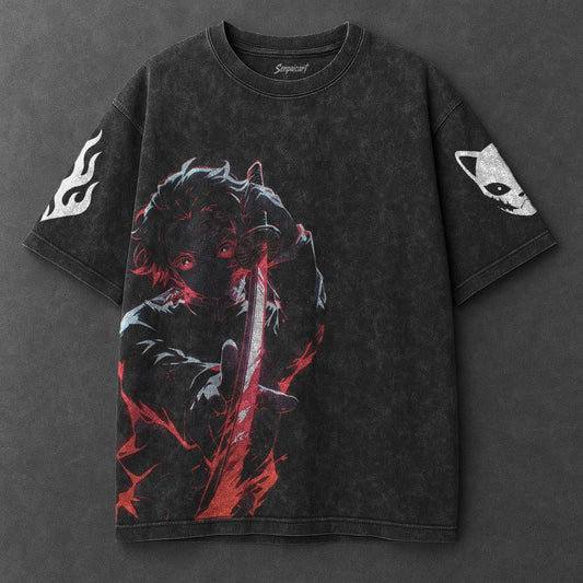 Demon Slayer Oversized Timeless Black Washed T-Shirt