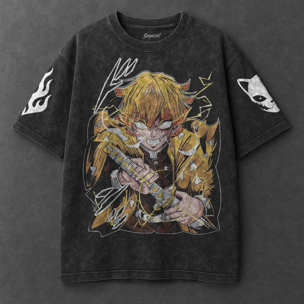 Demon Slayer Oversized Dynamic Black Washed T-Shirt