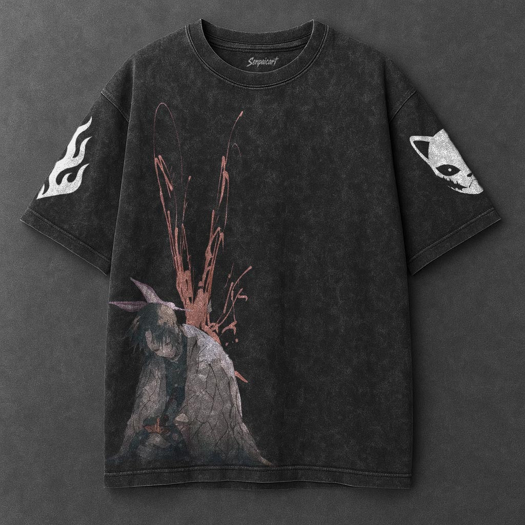 Demon Slayer Oversized Signature Black Washed T-Shirt