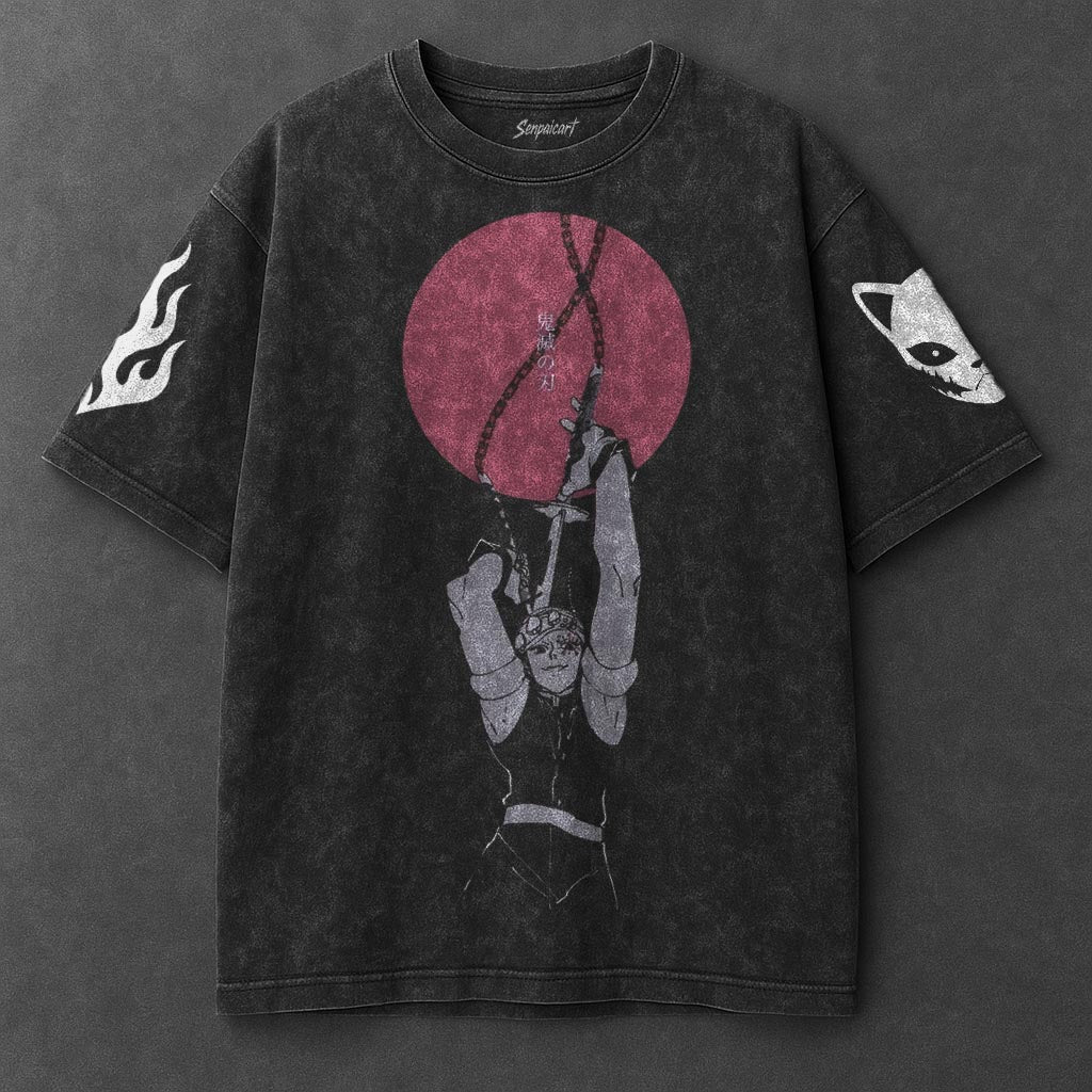 Demon Slayer Oversized Contemporary Black Washed T-Shirt