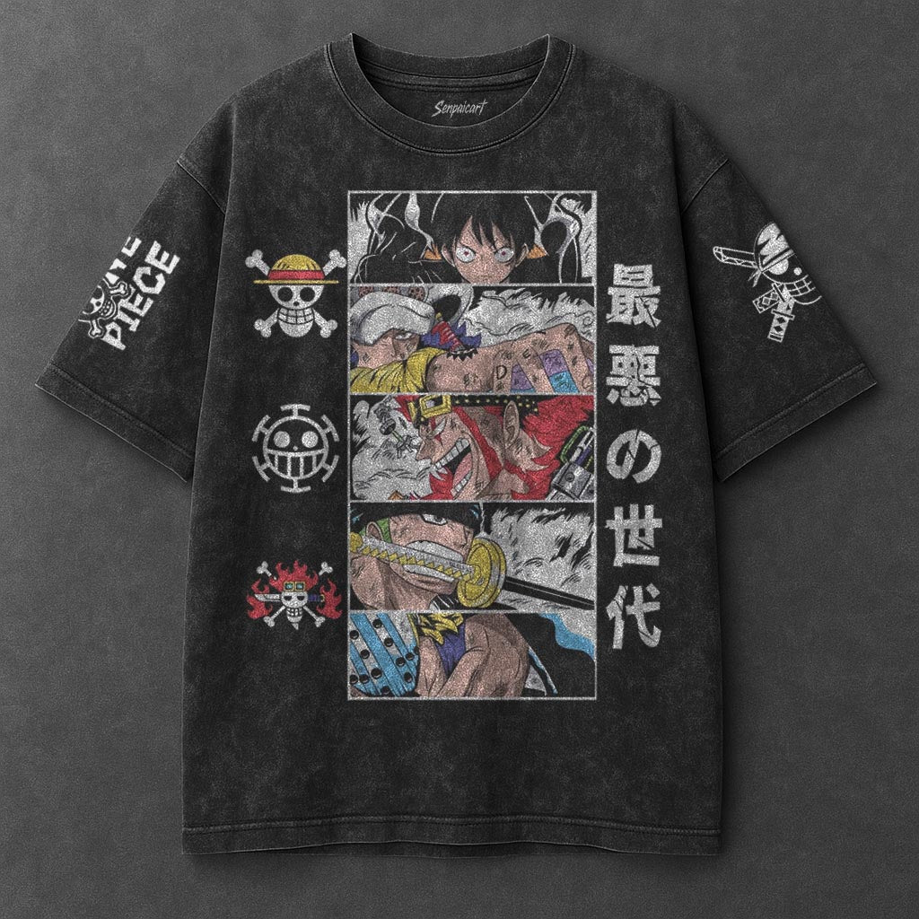 One Piece Oversized Versatile Black Washed T-Shirt