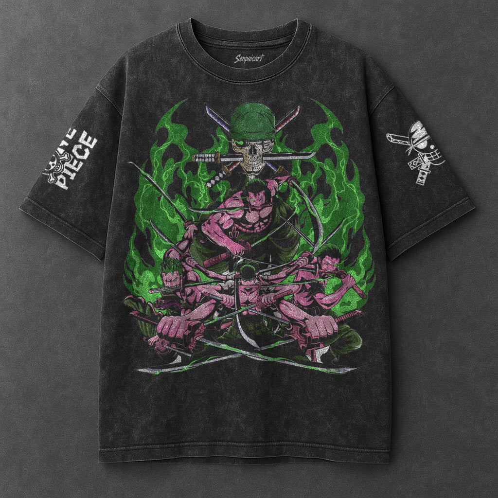 One Piece Oversized Casual Black Washed T-Shirt