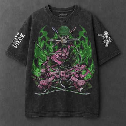 One Piece Oversized Casual Black Washed T-Shirt