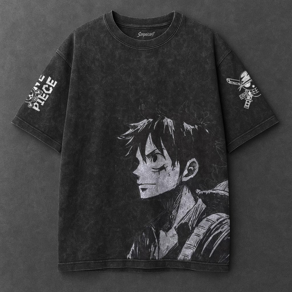 One Piece Oversized Street Black Washed T-Shirt