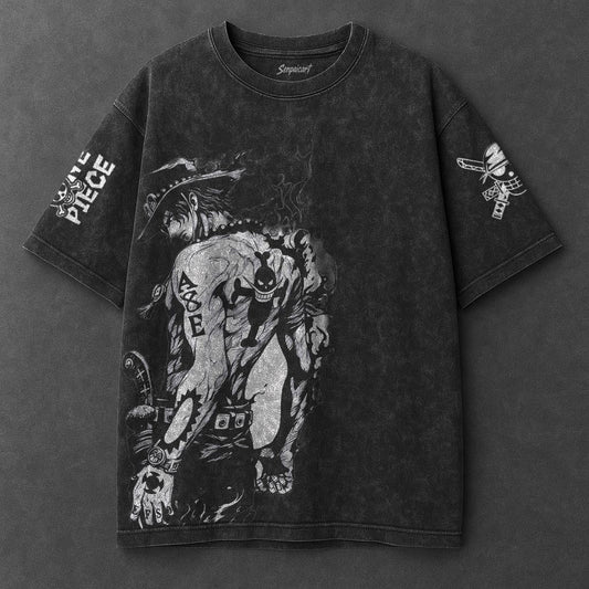 One Piece Oversized Rugged Black Washed T-Shirt