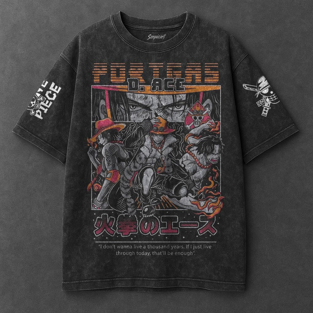 One Piece Oversized Iconic Black Washed T-Shirt