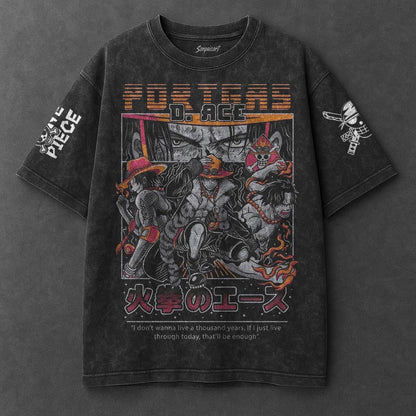 One Piece Oversized Iconic Black Washed T-Shirt