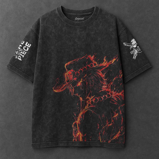 One Piece Oversized Statement Black Washed T-Shirt