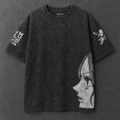 One Piece Oversized Premium Black Washed T-Shirt