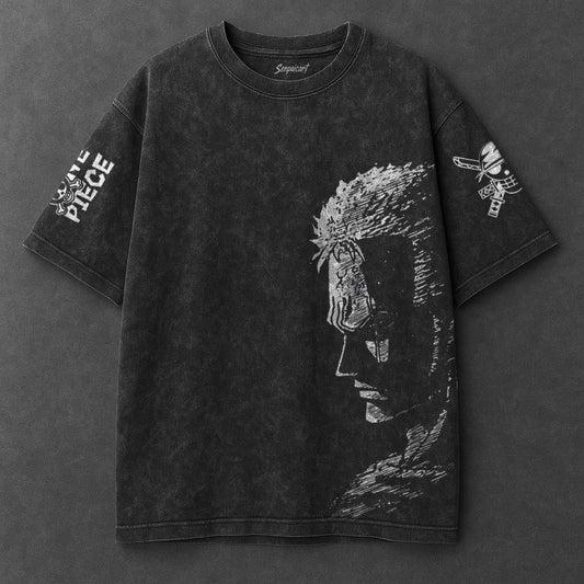 One Piece Oversized Essential Black Washed T-Shirt
