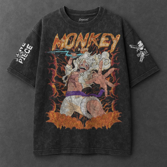 One Piece Oversized Refined Black Washed T-Shirt