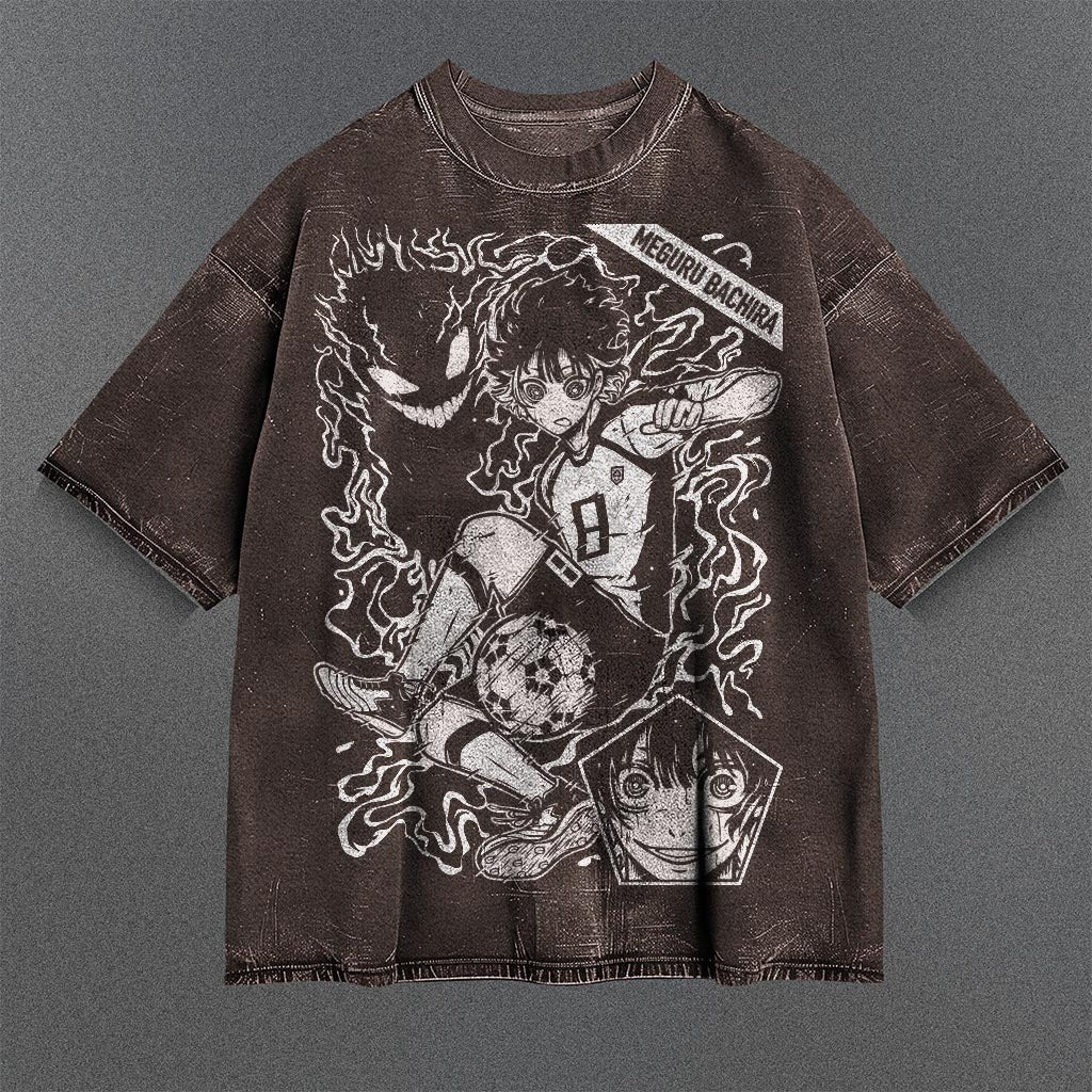 Blue Lock Oversized Brown Washed T-shirt