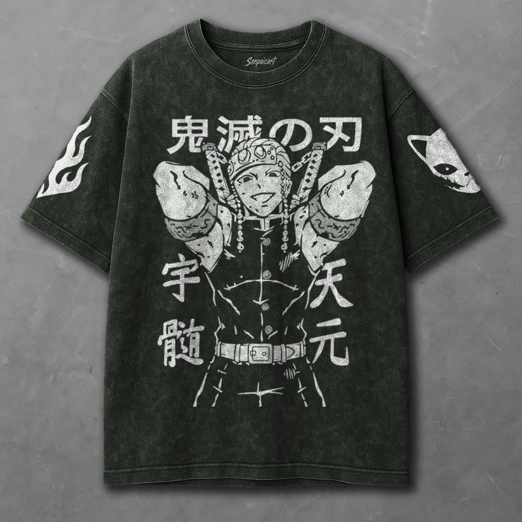 Demon Slayer Cozy Green Washed T-Shirt