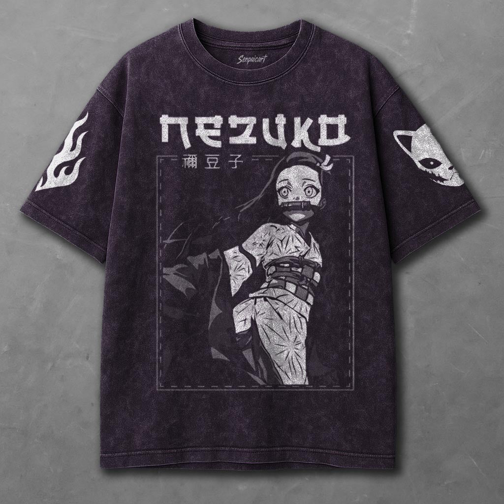Demon Slayer Tunic-like Violet Washed T-shirt