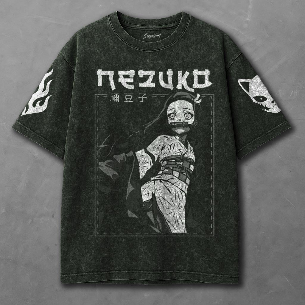Demon Slayer Drapey Green Washed T-Shirt