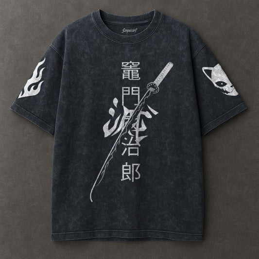 Demon Slayer Relaxed Blue Washed T-shirt