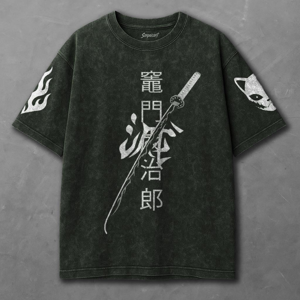Demon Slayer Extended Green Washed T-Shirt