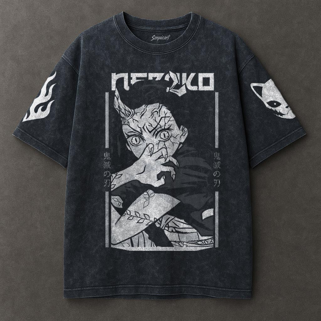 Demon Slayer Oversized Blue Washed T-shirt