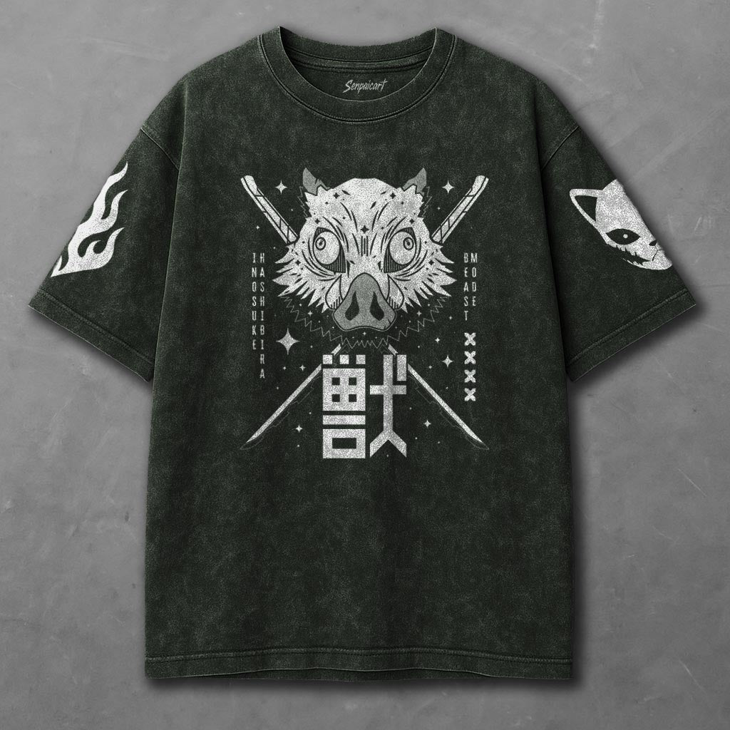 Demon Slayer Flowy Green Washed T-Shirt
