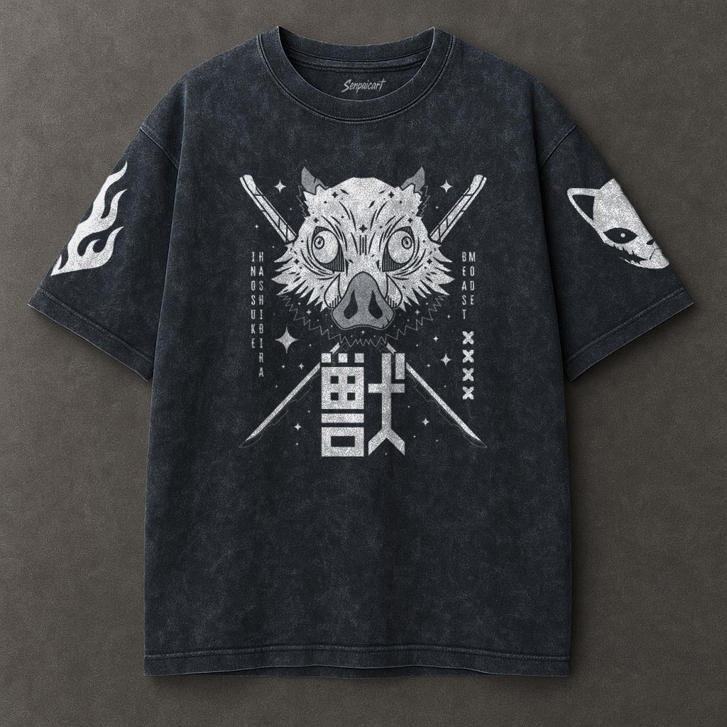 Demon Slayer Tunic-like Blue Washed T-shirt