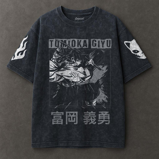 Demon Slayer Flowy Blue Washed T-shirt