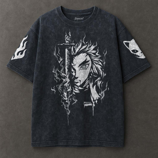 Demon Slayer Elongated Blue Washed T-shirt