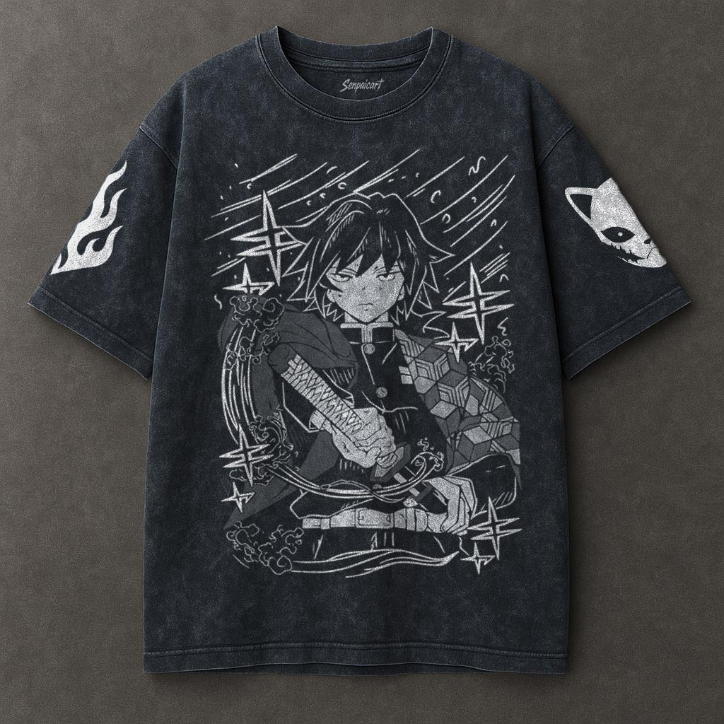 Demon Slayer Extended Blue Washed T-shirt