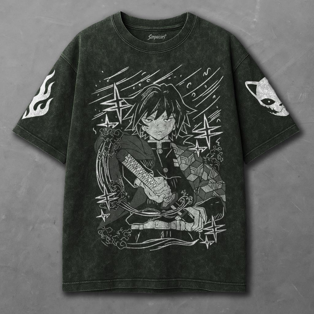 Demon Slayer Loose Green Washed T-Shirt