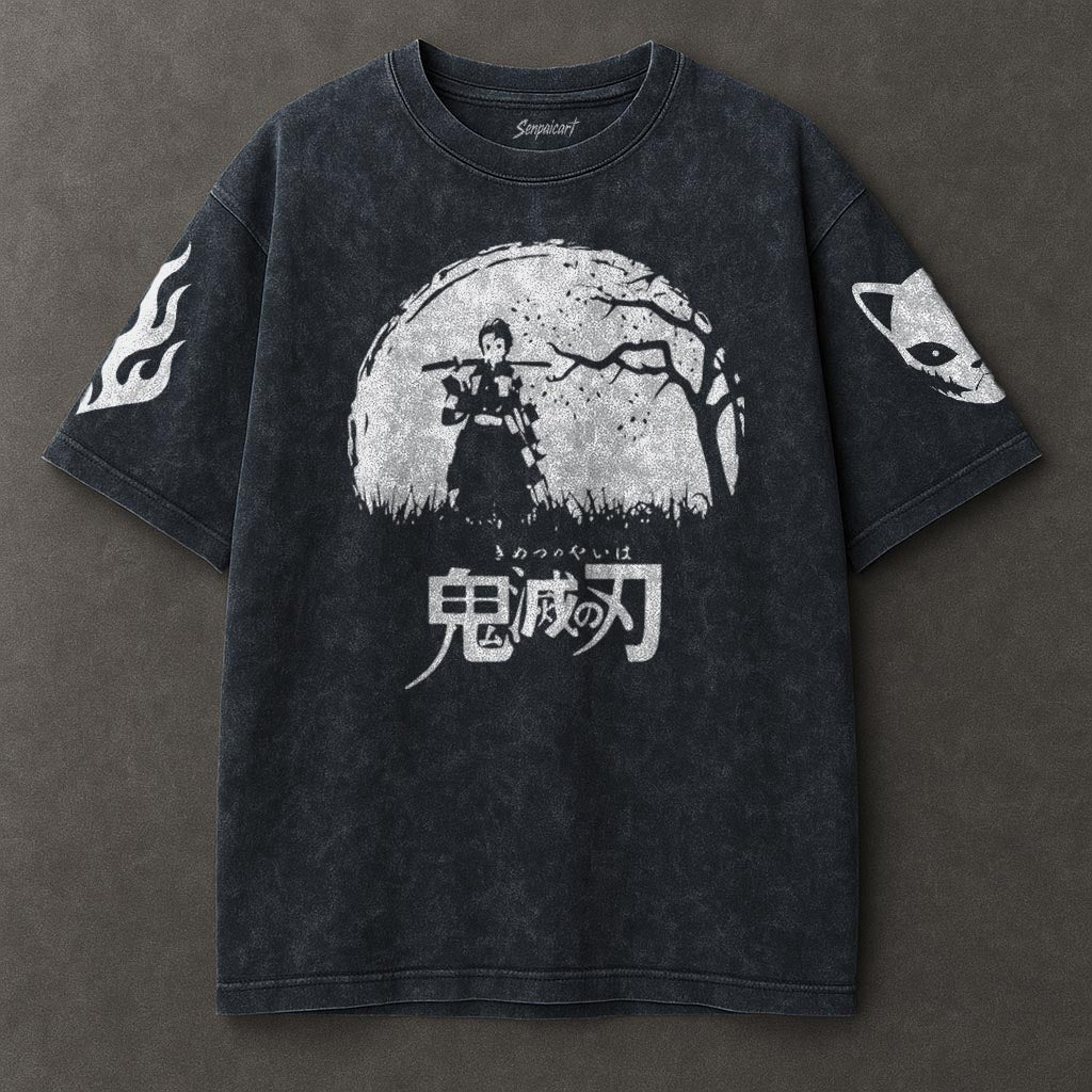 Demon Slayer Spacious Blue Washed T-shirt