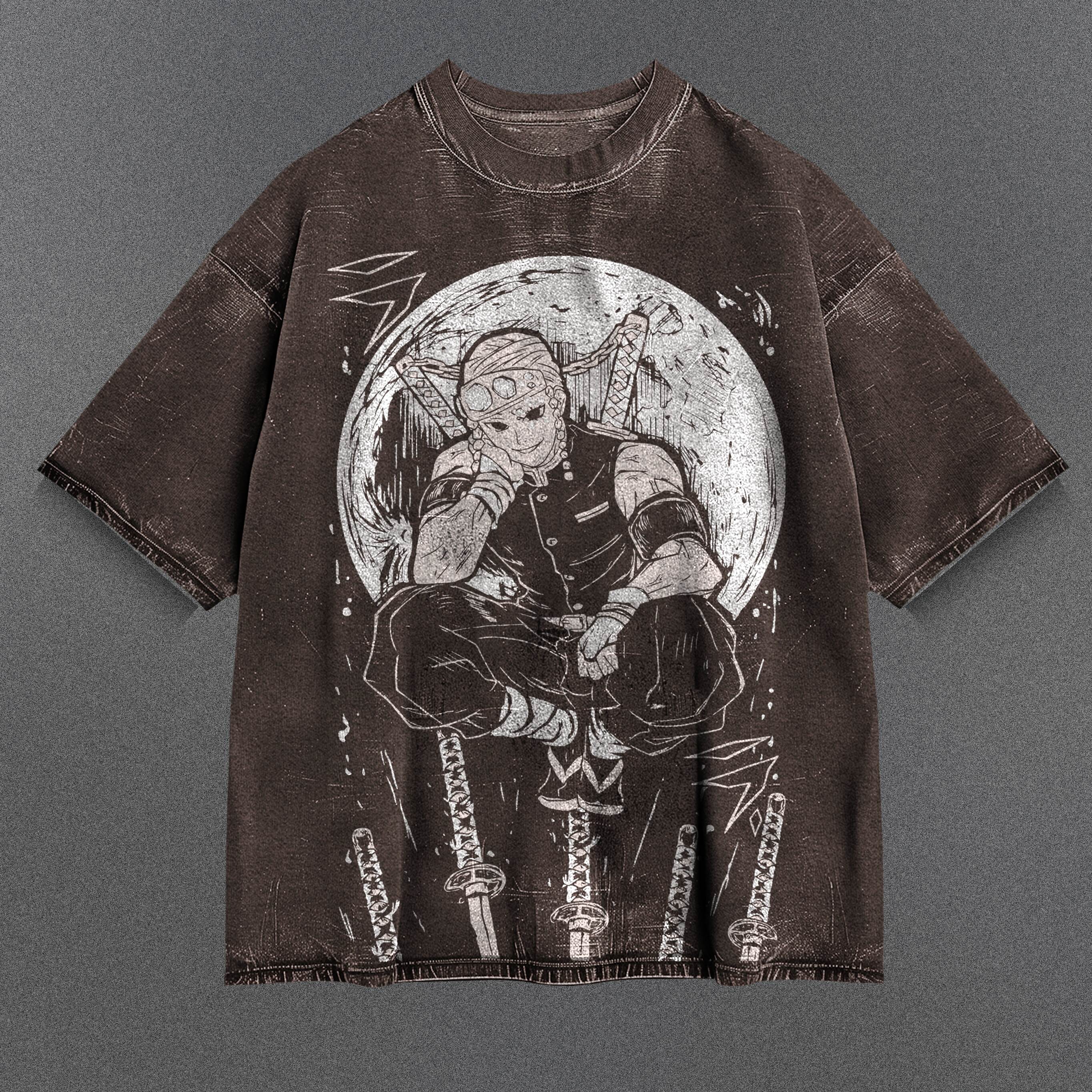Demon Slayer Spacious Brown Washed T-Shirt