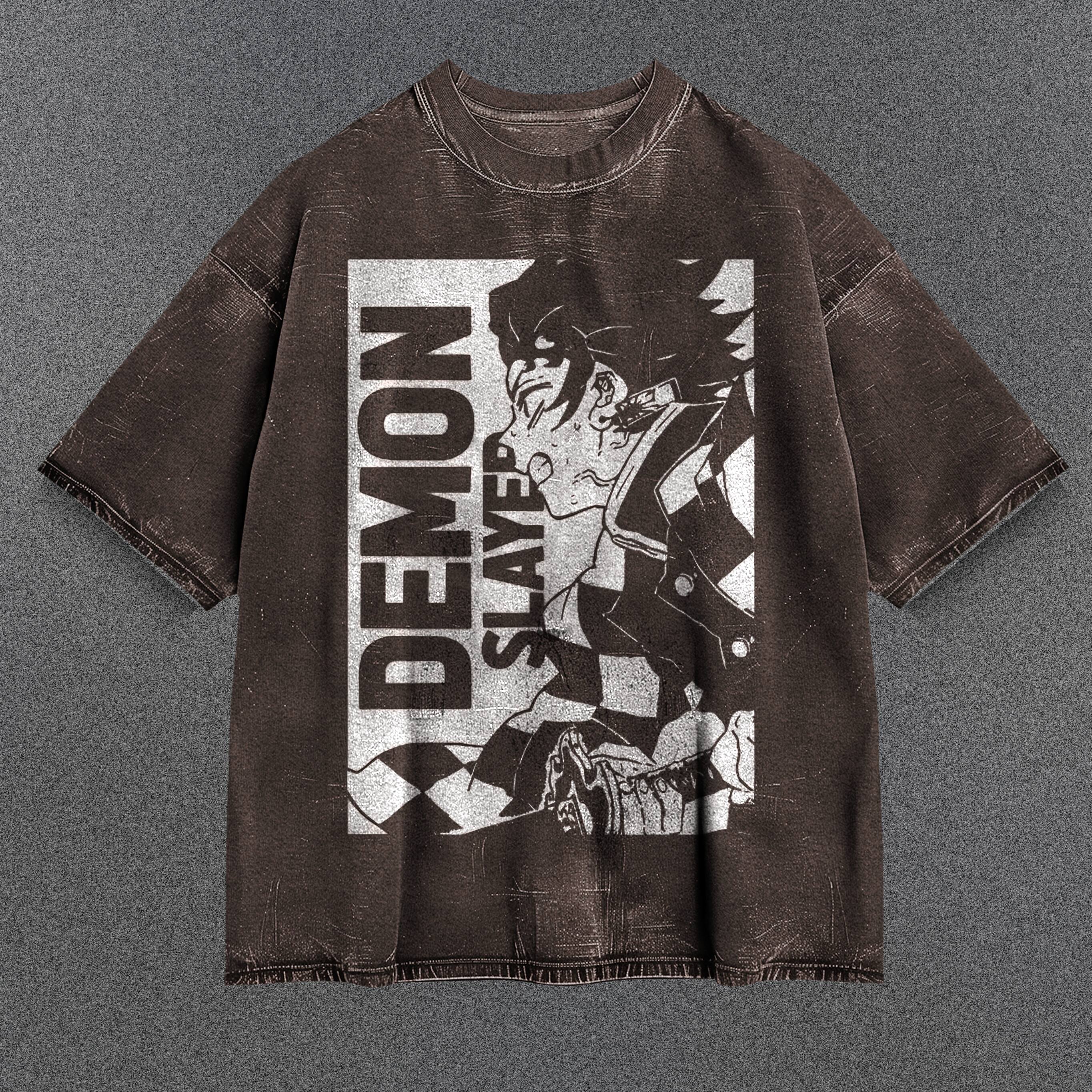 Demon Slayer Extended Brown Washed T-Shirt