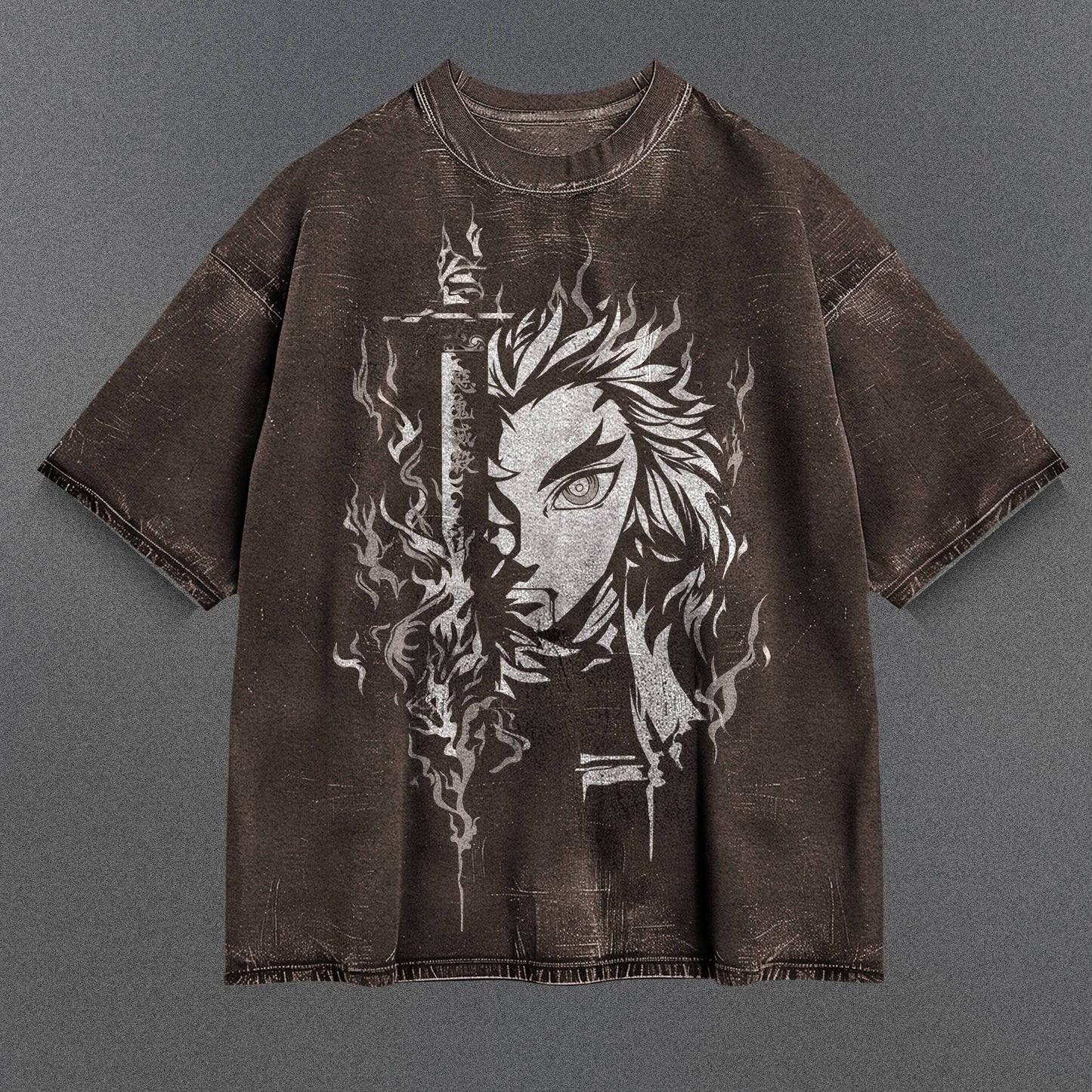 Demon Slayer Durable Brown Washed T-Shirt