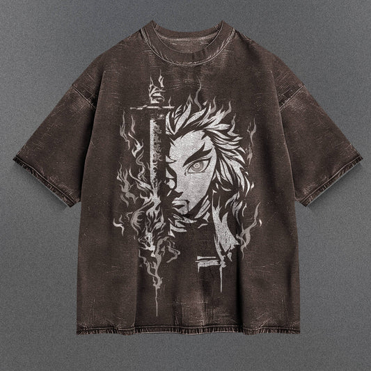 Demon Slayer Durable Brown Washed T-Shirt