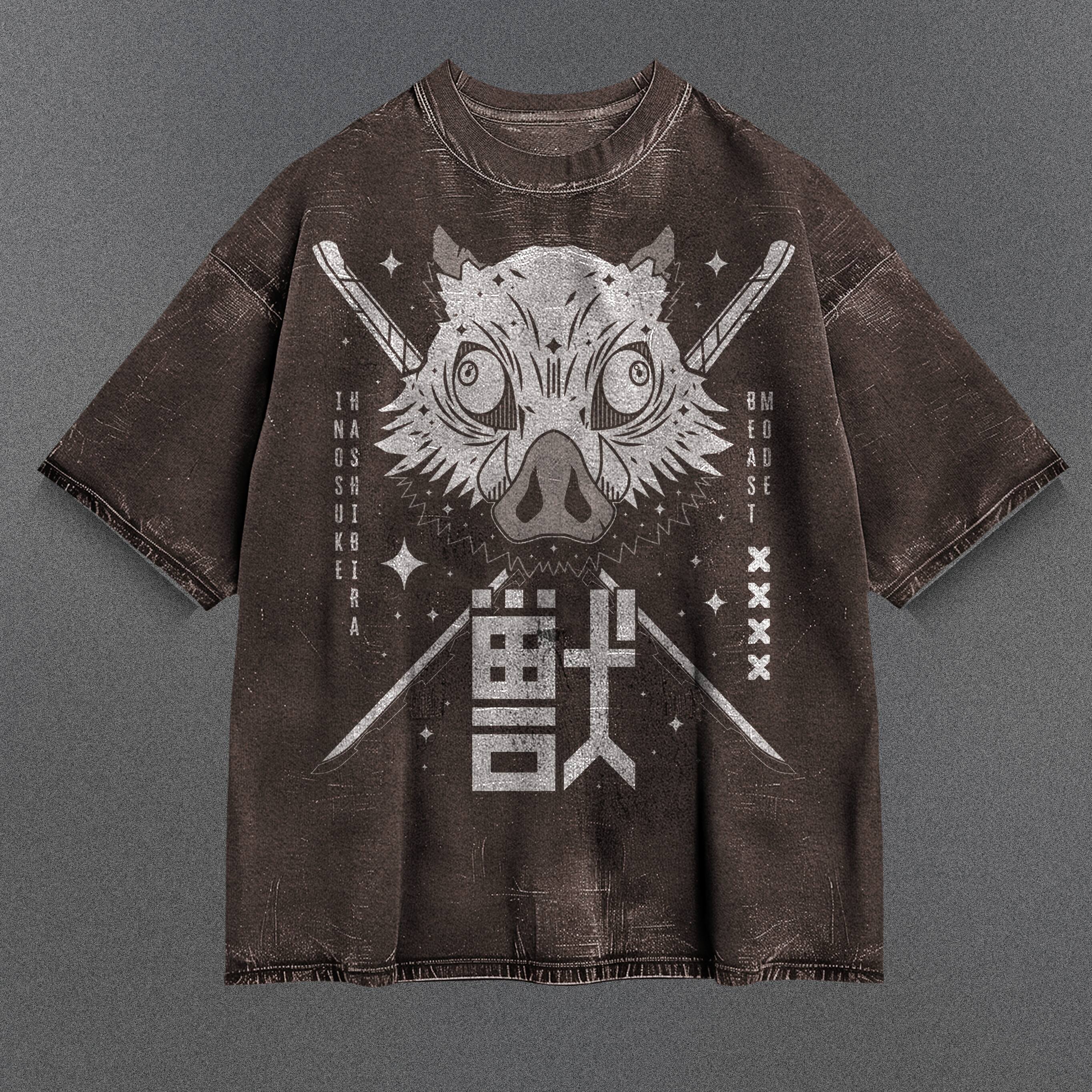 Demon Slayer Roomy Brown Washed T-Shirt