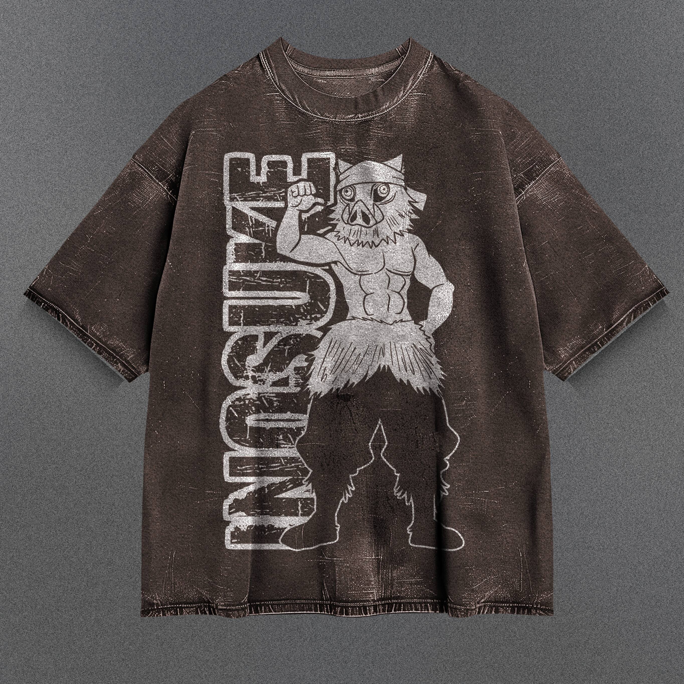 Demon Slayer Flowy Brown Washed T-Shirt