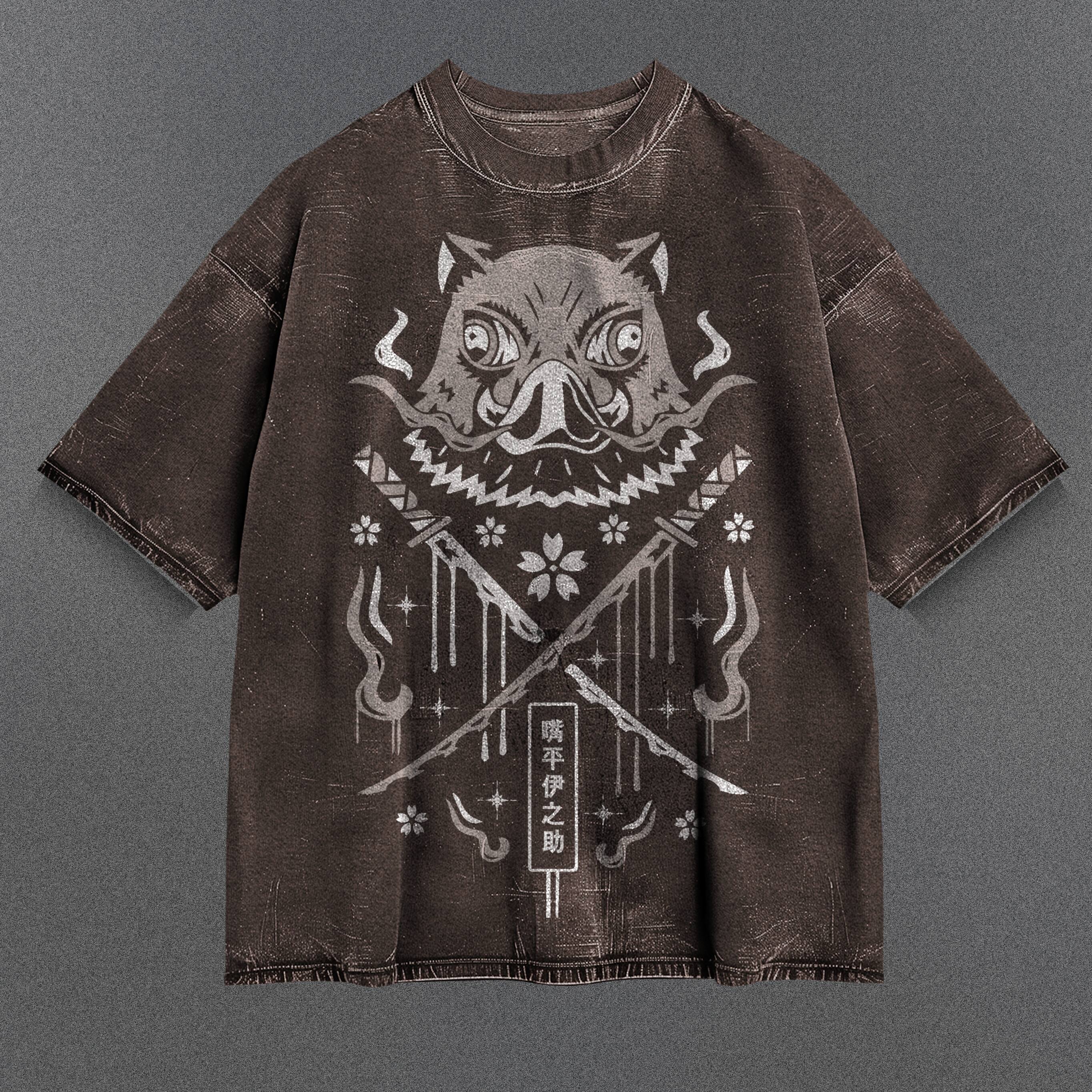Demon Slayer Oversized Brown Washed T-Shirt