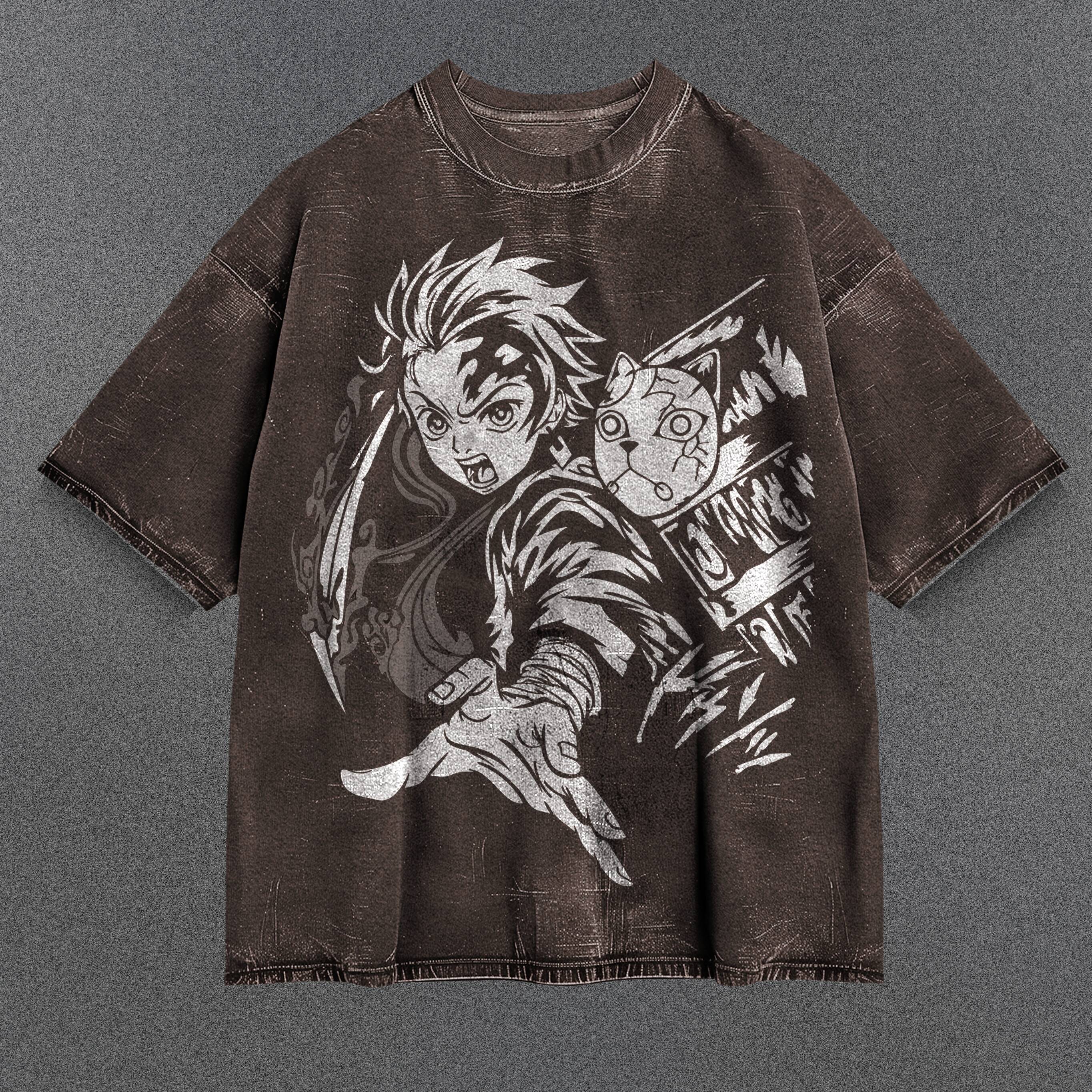 Demon Slayer Casual Brown Washed T-Shirt