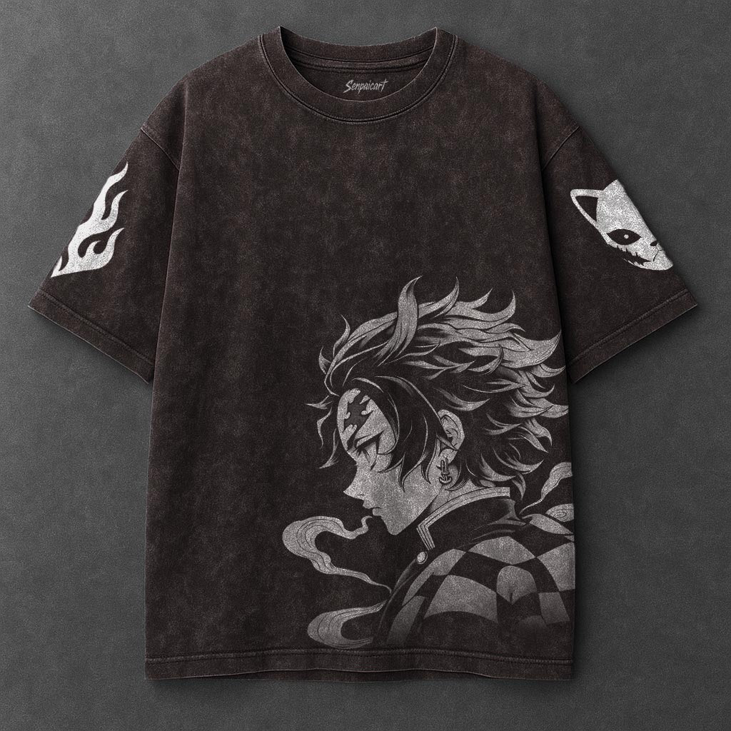 Demon Slayer Premium Slouchy Brown Washed T-Shirt