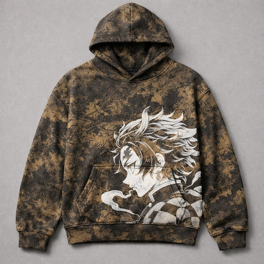 Demon Slayer Tanjiro Brown Camo Washed Hoodie