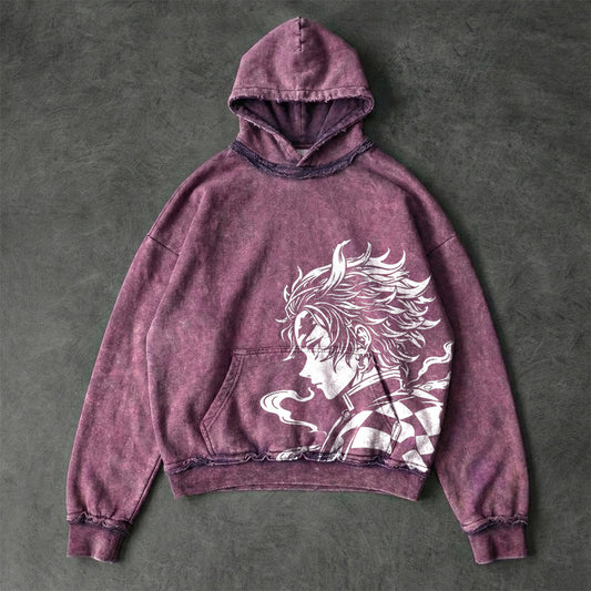 Demon Slayer Eren Faded Plum Washed Hoodie