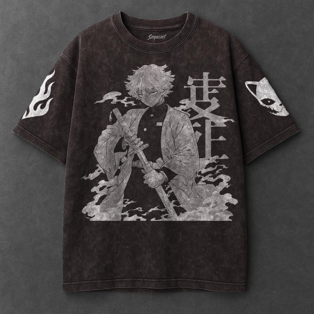 Demon Slayer Premium Loose Brown Washed T-Shirt