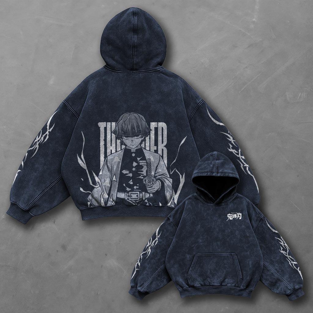Demon Slayer Bold Blue Washed Hoodie