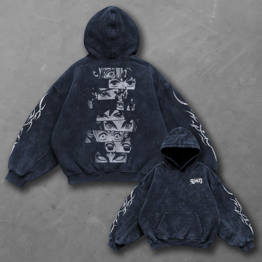 Demon Slayer Oversized Blue Washed Hoodie