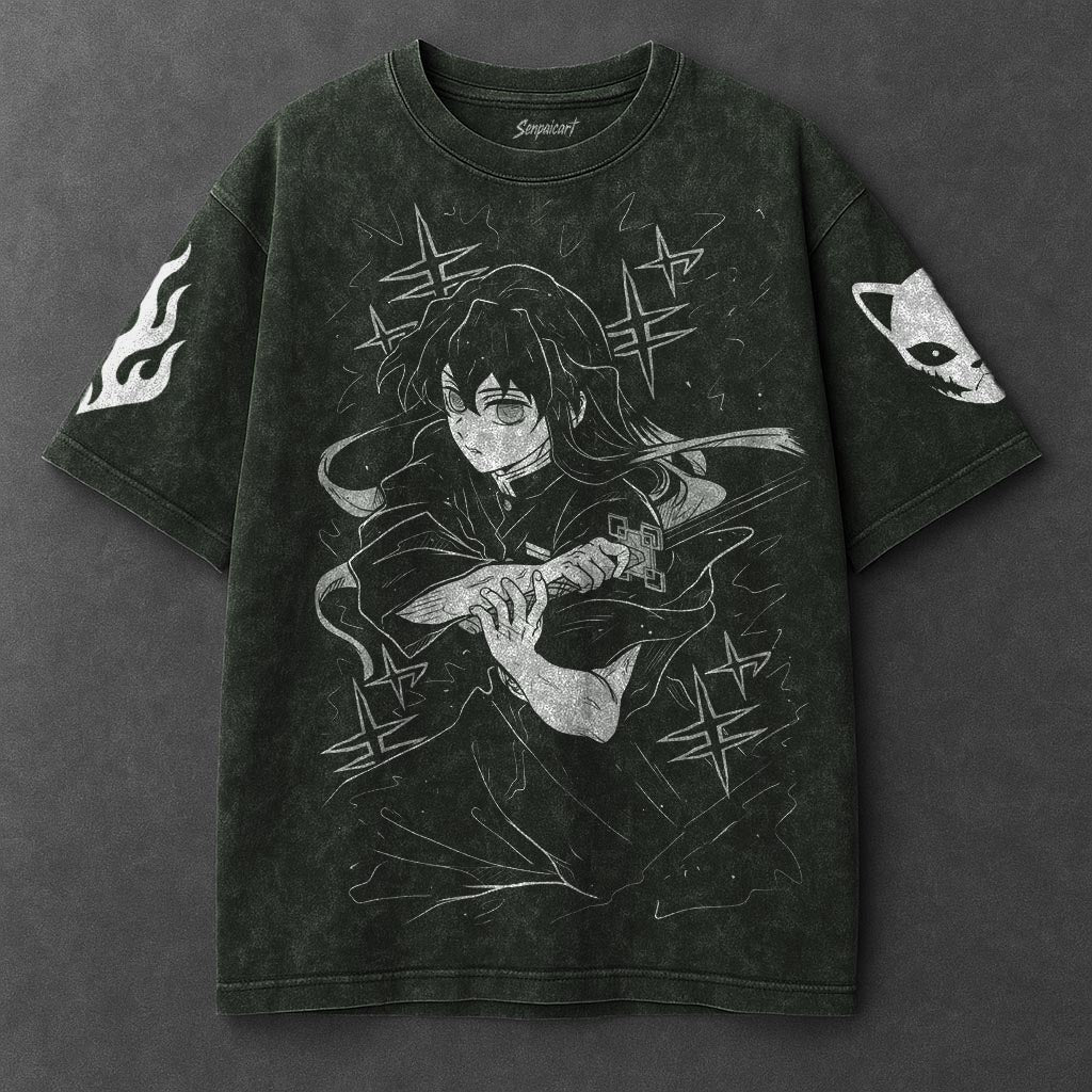 Demon Slayer Premium Slouchy Vintage Green Washed T-Shirt