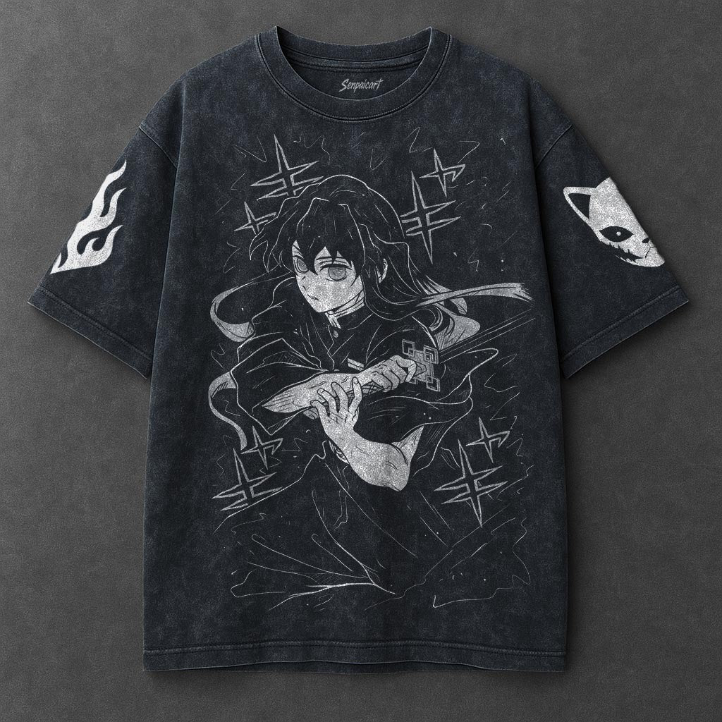 Demon Slayer Premium Relaxed Navy Blue Washed T-Shirt