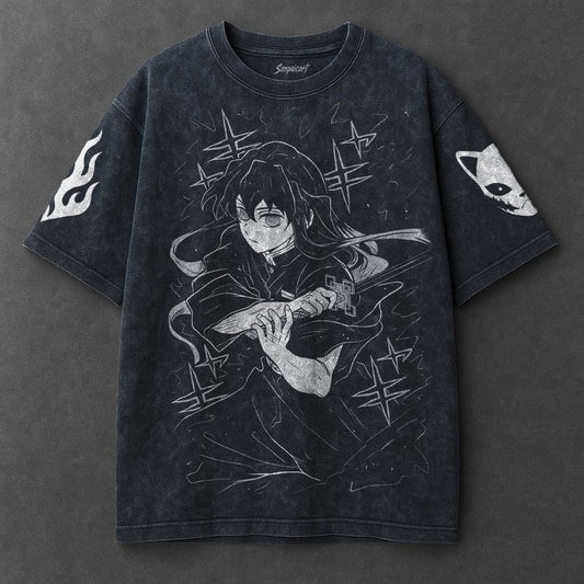 Demon Slayer Premium Relaxed Navy Blue Washed T-Shirt