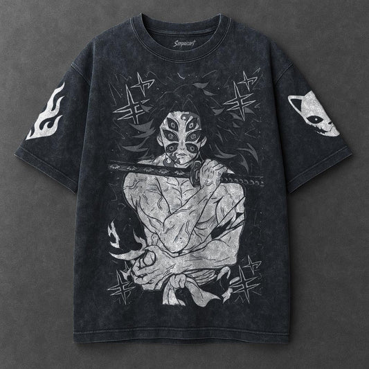 Demon Slayer Premium Casual Navy Blue Washed T-Shirt
